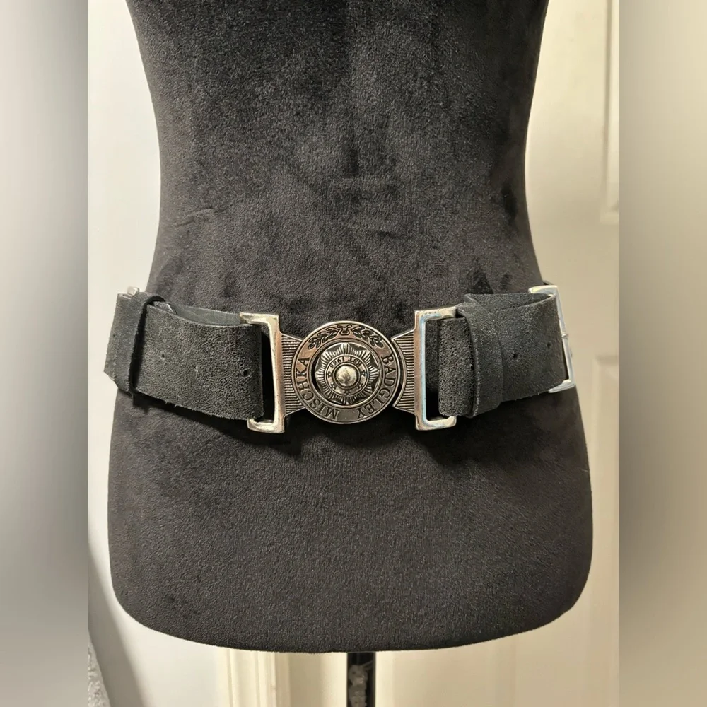 Badgley Mischka Women’s Italian Leather Black Metallic Adjustable Belt